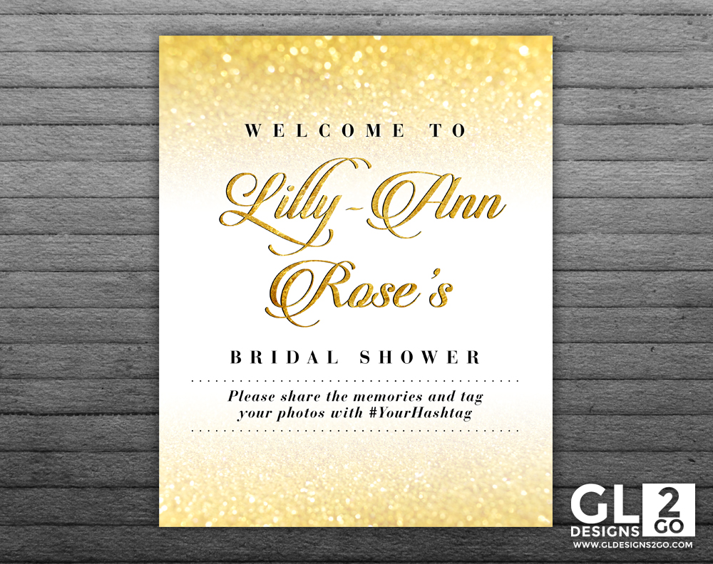 Gold Bridal Shower Welcome Sign w/ Hashtag