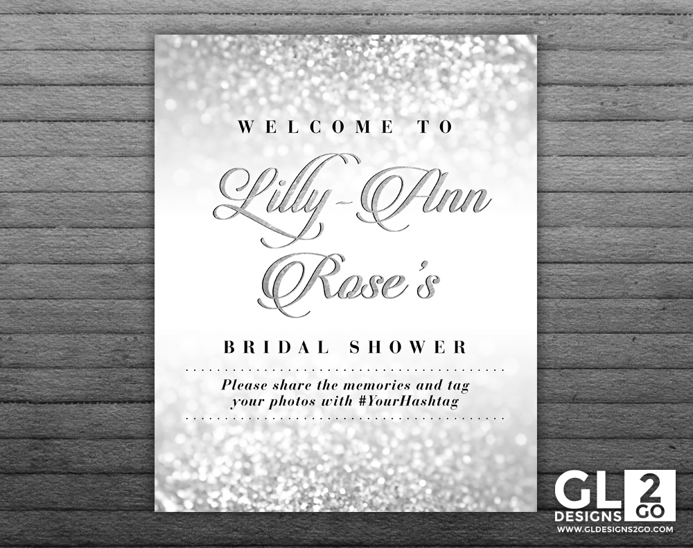 Silver Bridal Shower Welcome Sign w/ Hashtag