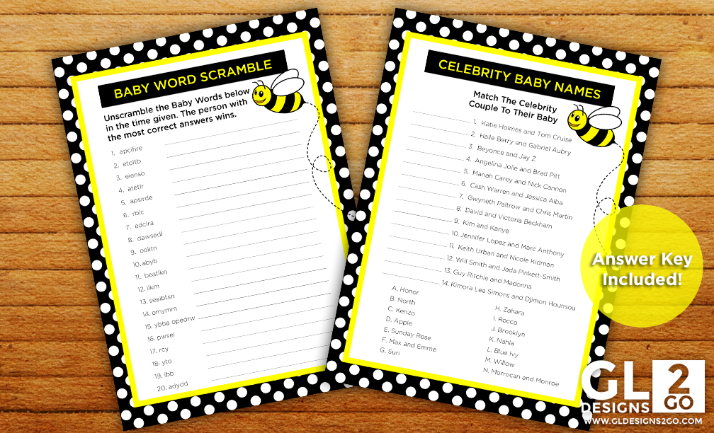 Bee Baby Shower Games, Scramble – Bee Celebrity Baby Names