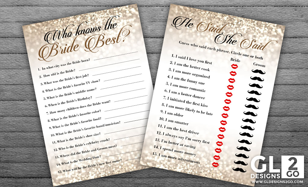 Champagne Bridal Shower Games:  Who Knows the Bride Best & He Said, She Said