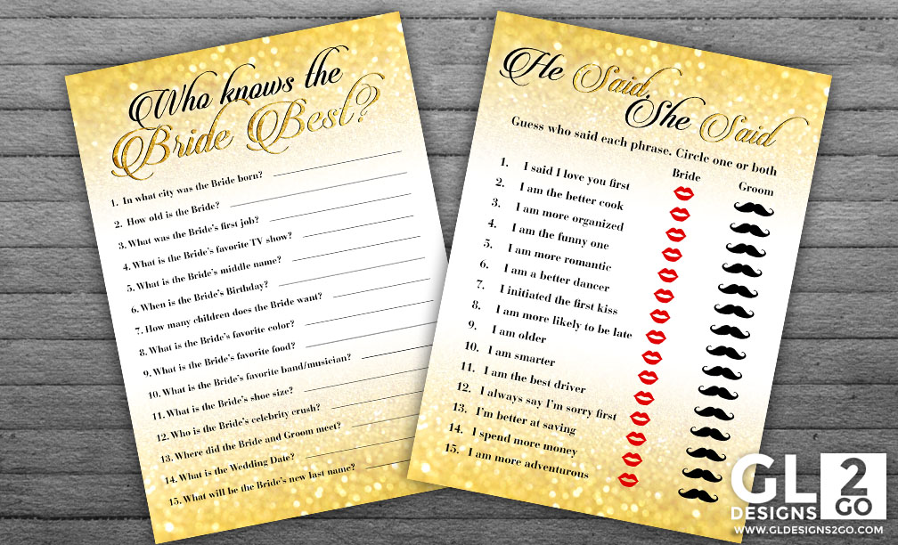 Gold Bridal Shower Games: Who Knows the Bride Best and He Said She Said