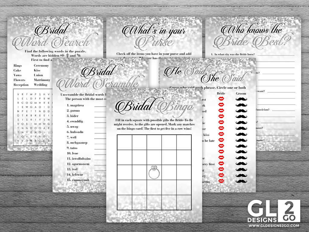 Silver Bridal Shower Games: Game Pack