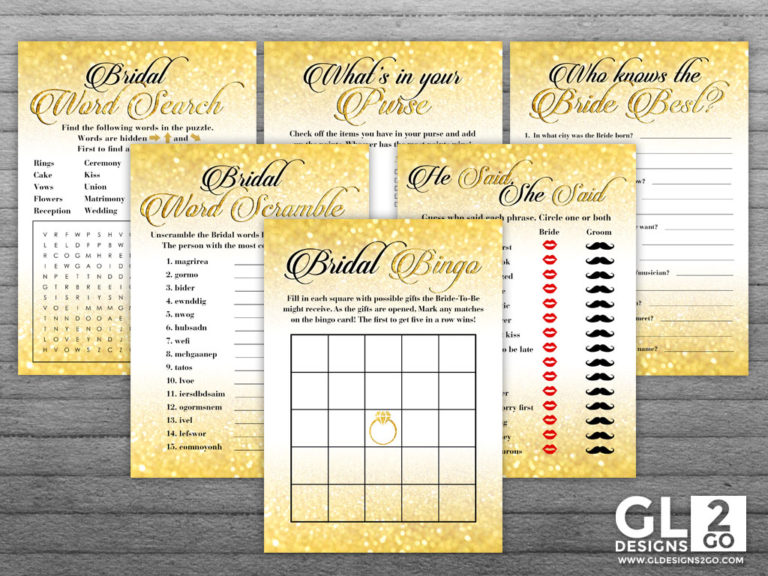 Gold Bridal Shower Games GLDesigns Go