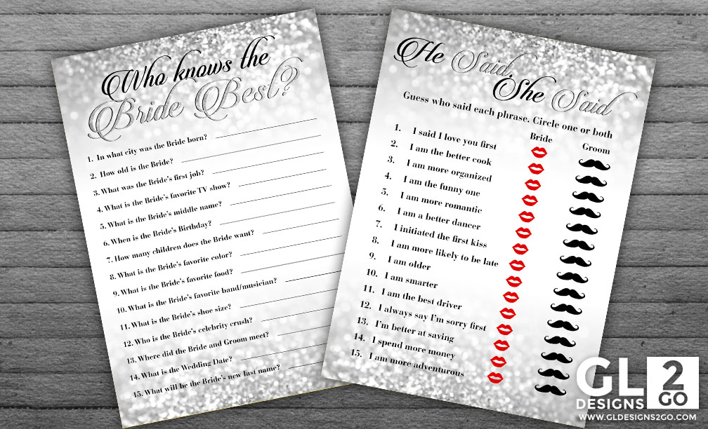 Silver Bridal Shower Games: Who Knows the Bride best and He said She Said