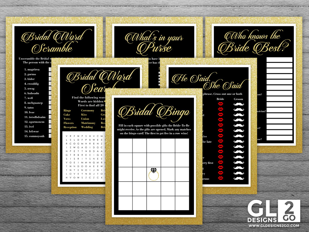 Gold and Black Bridal shower game pack