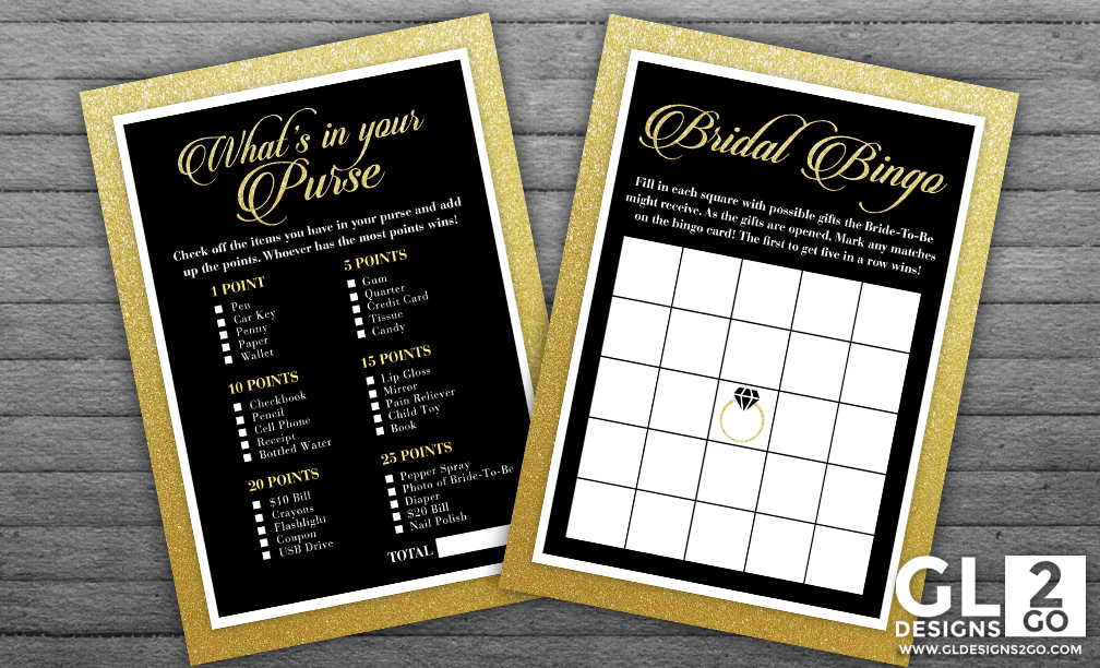 Gold and Black Bridal Shower Games: What’s in Your Purse & Bridal Bingo