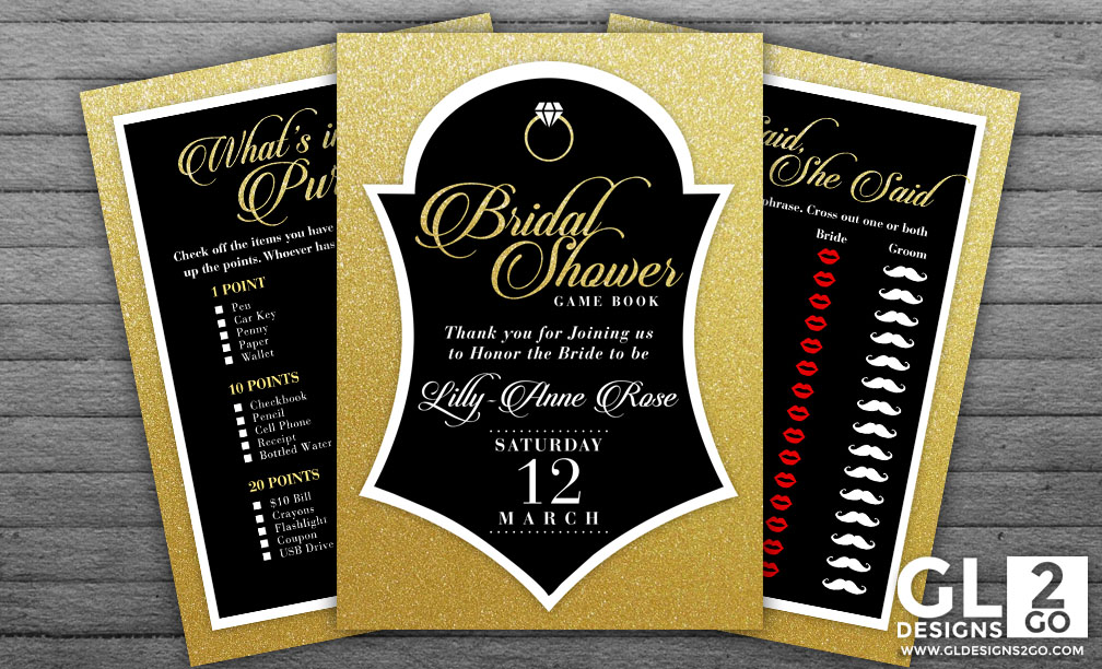 Gold and Black Bridal Shower Game Book