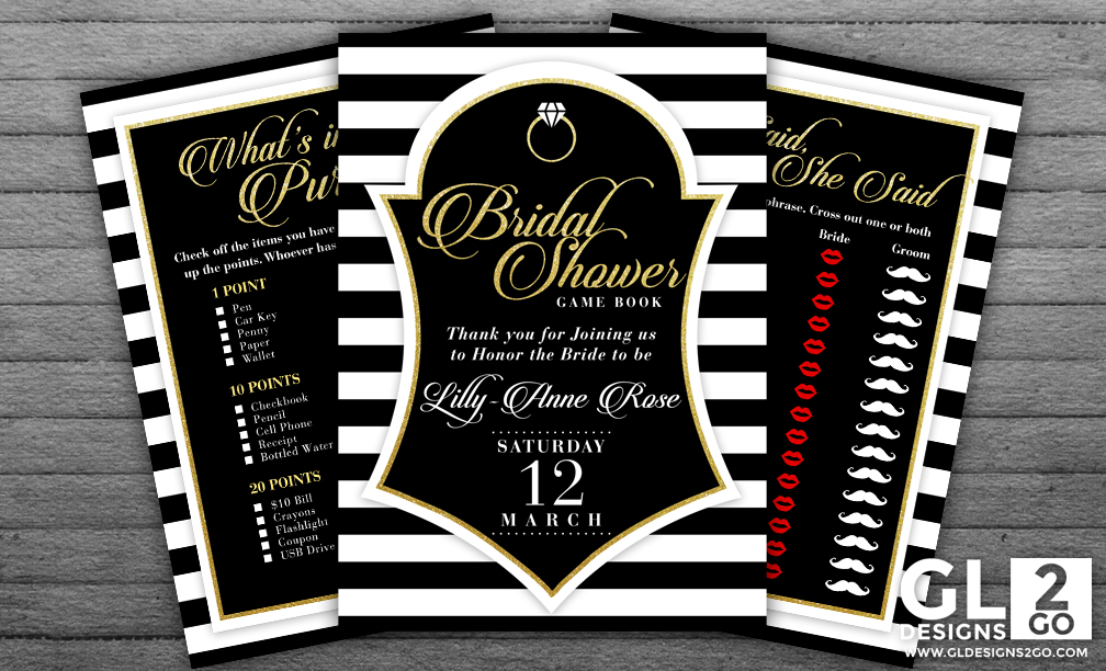 Black, White & Gold Bridal shower game book