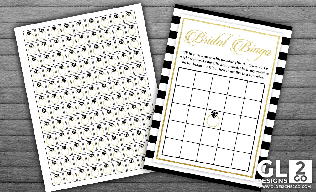 White, Black & Gold Bridal Shower Game Bridal Bingo