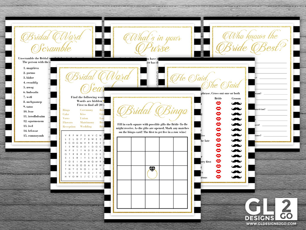 White, Black & Gold Bridal shower games