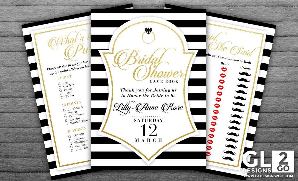 White, Black & Gold Bridal Shower Game Book